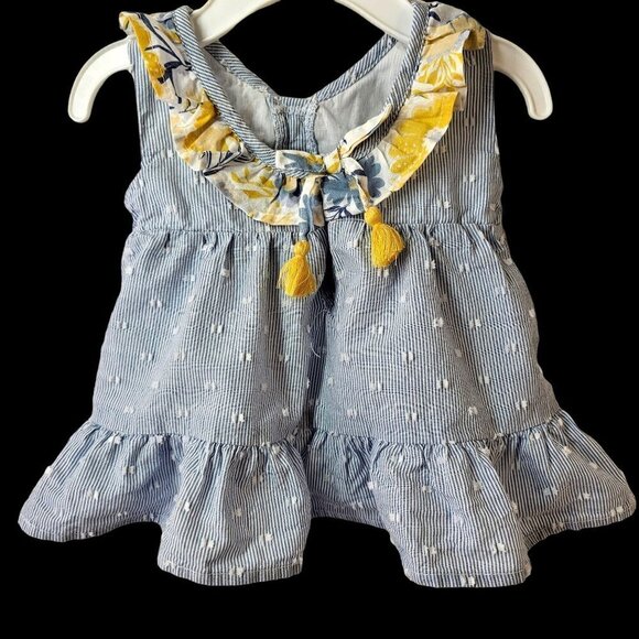 Tahari Baby Ruffled Sundress Blue White Stripe White Cotton Petticoat 3-6Mo - Picture 5 of 10